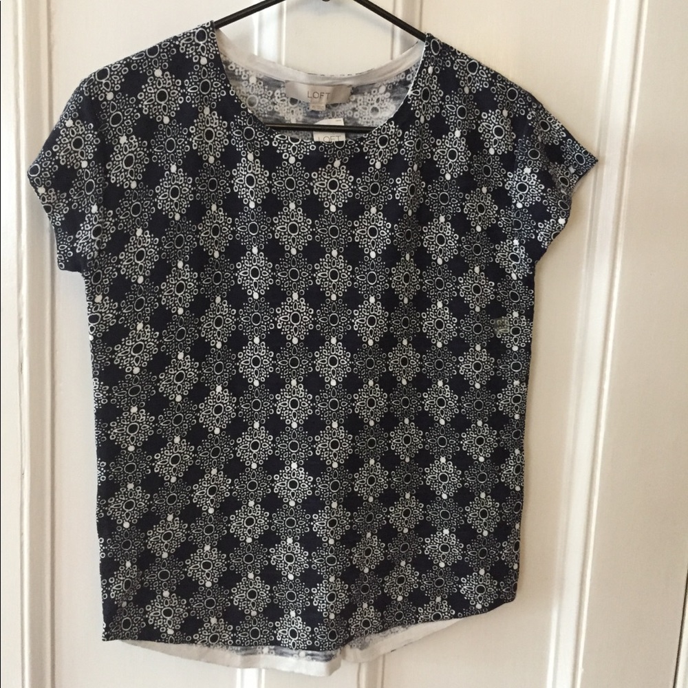 New navy patterned textured T shirt