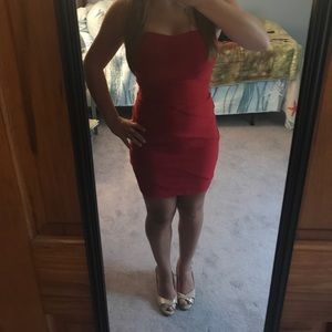 Red strapless bodycon dress