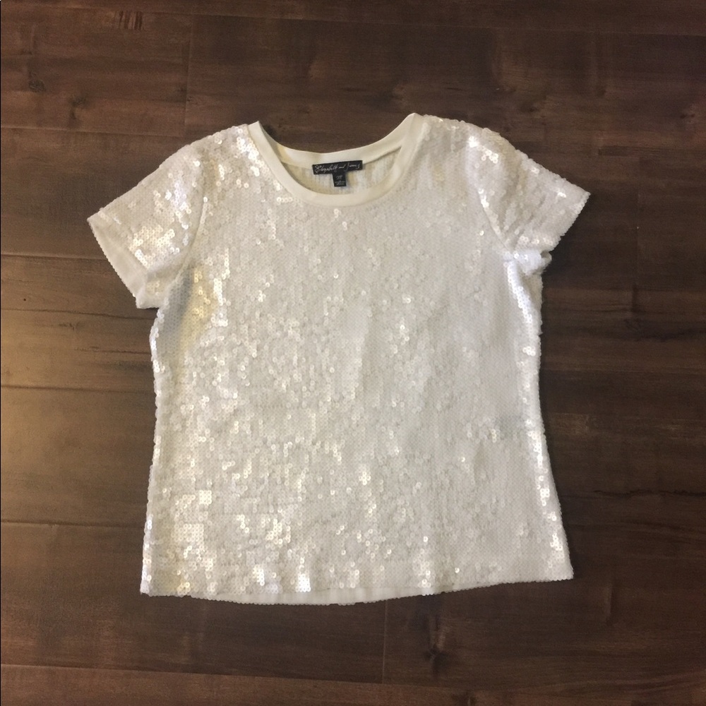 Elizabeth and James Sequin White Top, size Medium