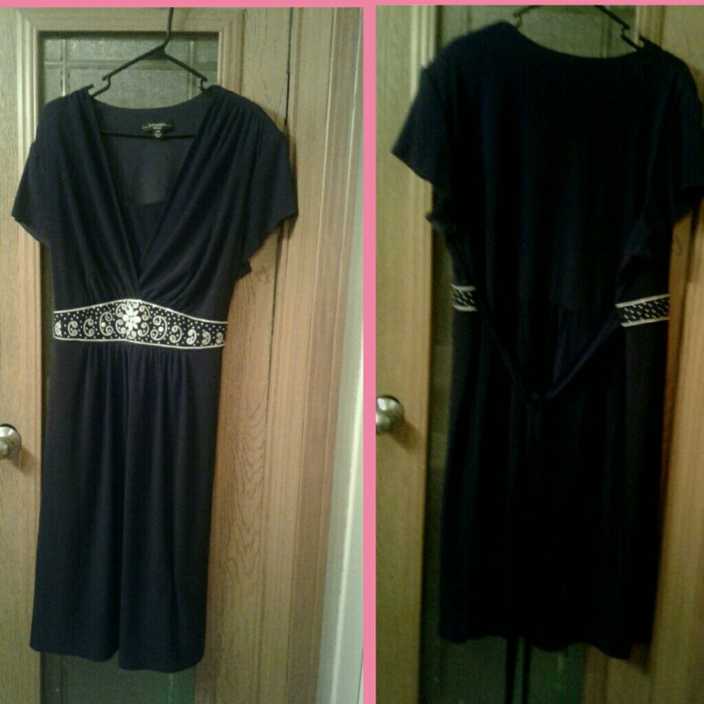 Black Dress with White Beaded Waistband