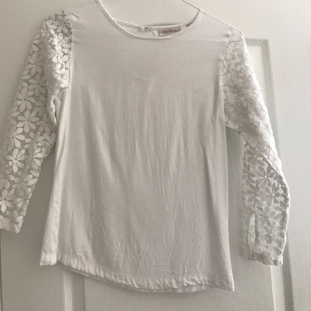 White blouse with sheer sleeves