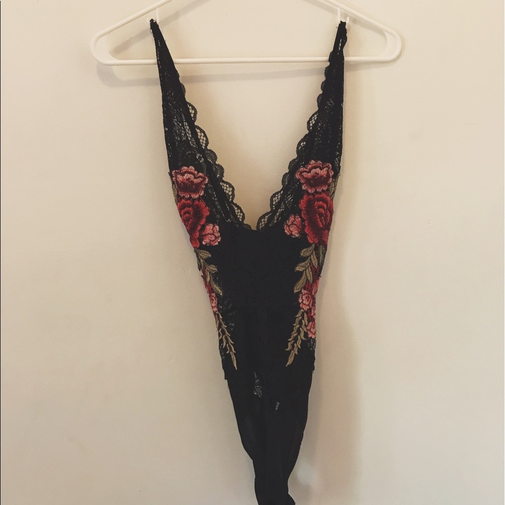black lace rose body suit