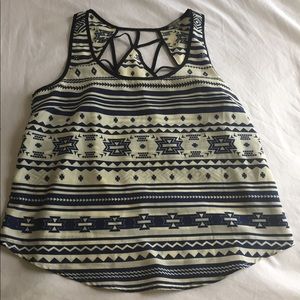 blue, white and navy printed tank