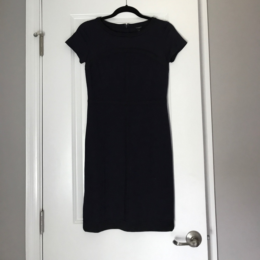 Midnight blue shift dress with black trim