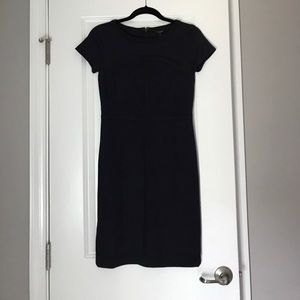 Midnight blue shift dress with black trim