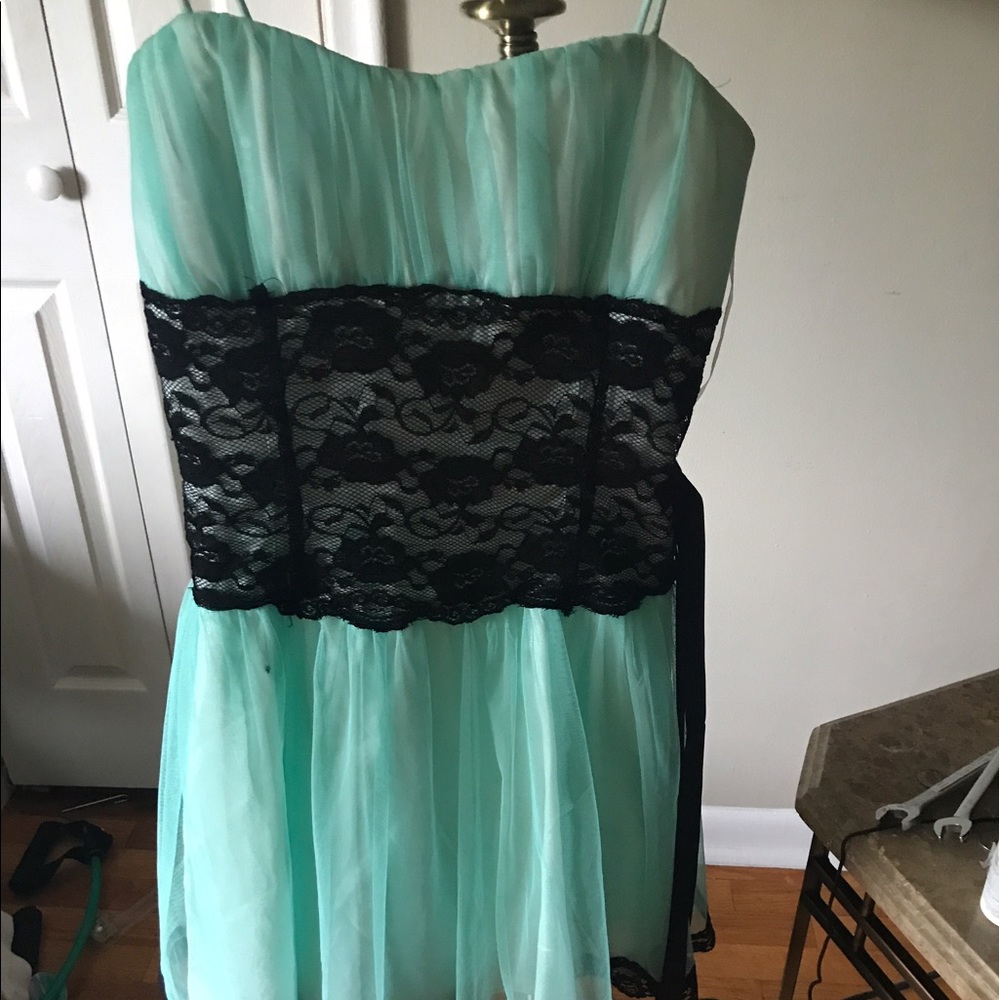 Teal and black lace dress