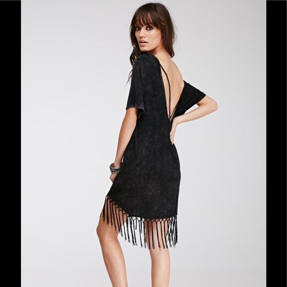 Acid Wash T Shirt Fringe dress. Misguided.