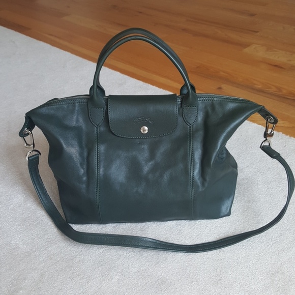 longchamp green leather bag
