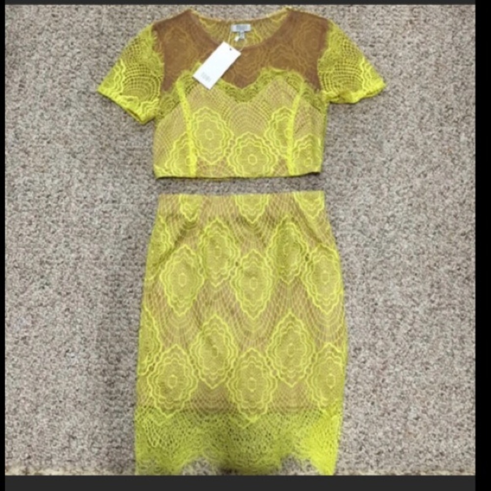 Yellow two piece lace set