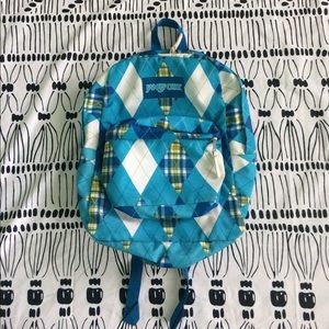 JanSport Blue and Green Argyle Backpack