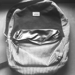 VANS~BLACK AND WHITE STRIPED BACKPACK