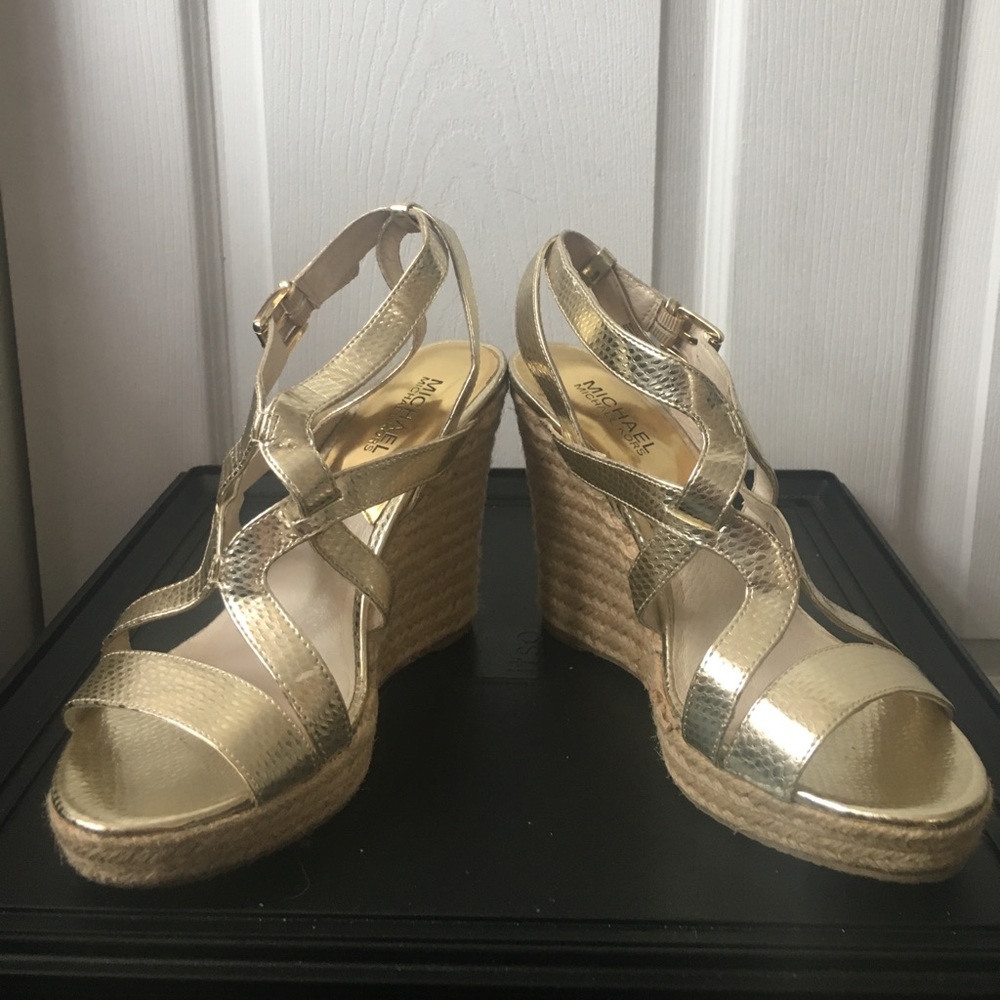 Michael Kors Gold Leather Wedges