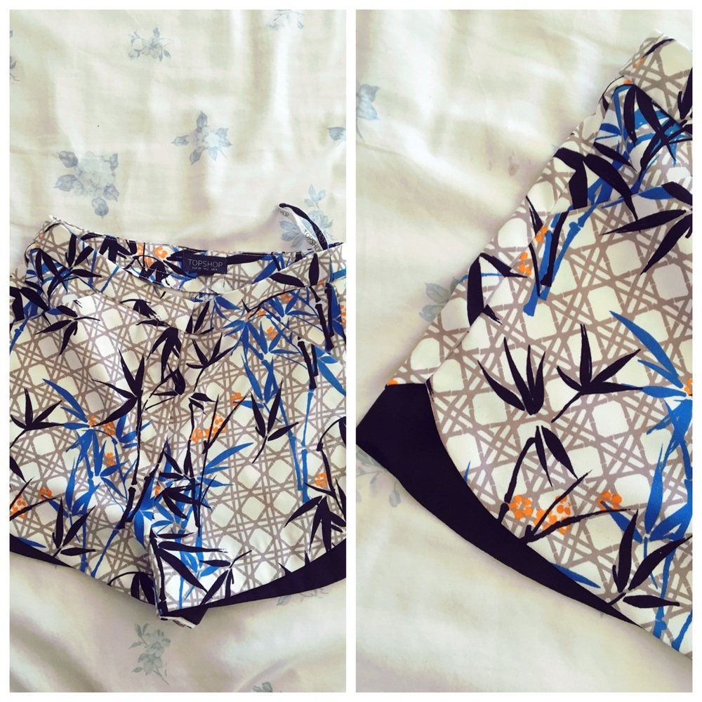 Topshop orange and blue print shorts size 2