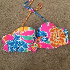 Pink, blue, and yellow floral swim top (34B)