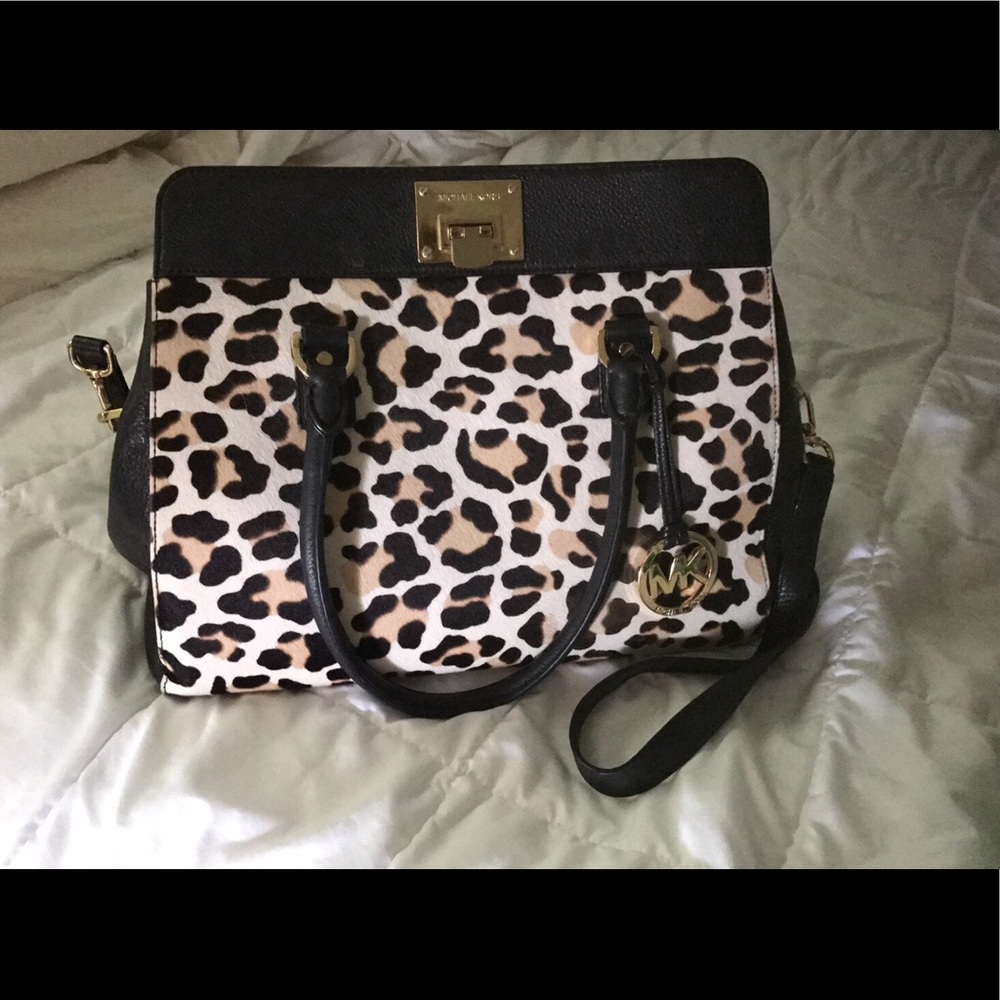 MK Cheetah and Black Leather Purse