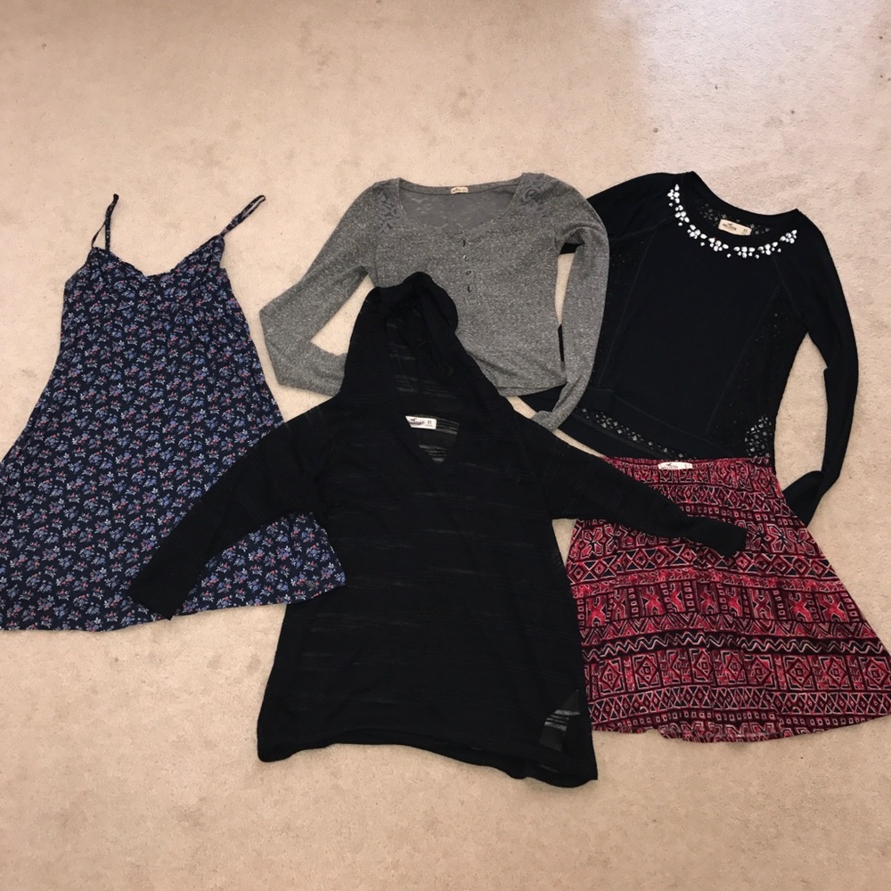 Hollister dress, long sleeve shirts, and a skirt