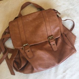 Camel Leather Handbag Backpack