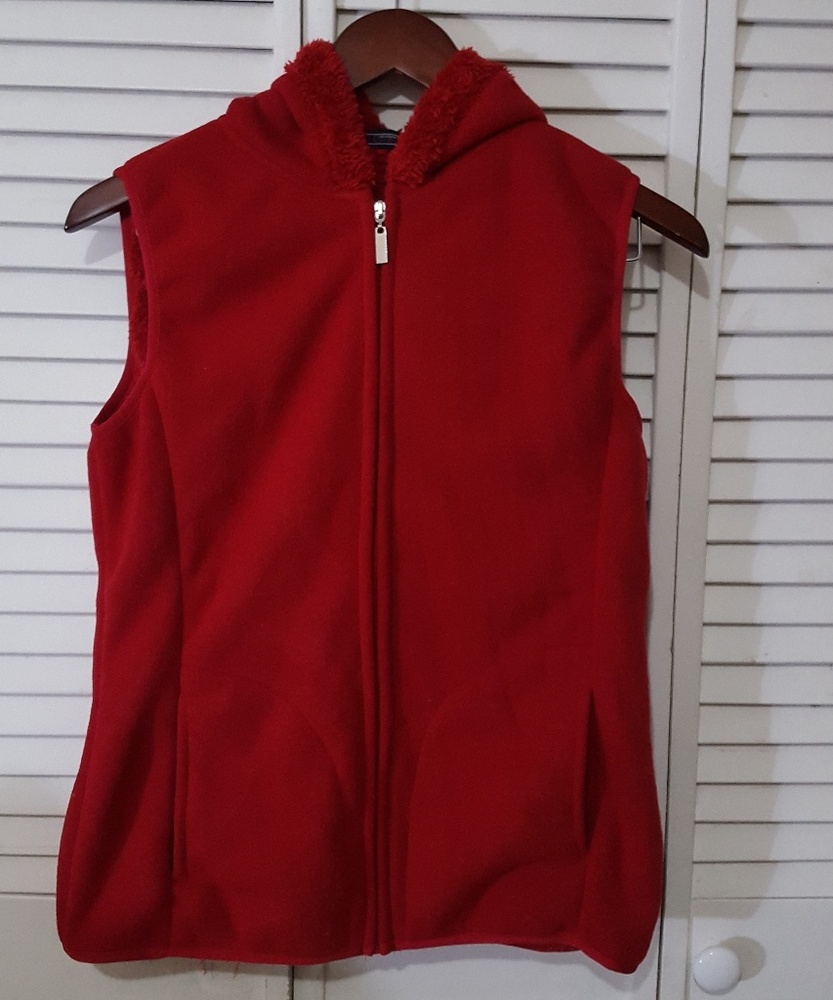 Red Plush Zip-Up Vest