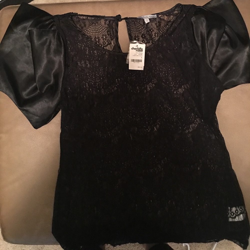 Black Charlotte Russ lace and satin shirt