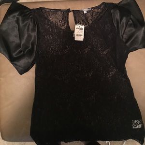 Black Charlotte Russ lace and satin shirt