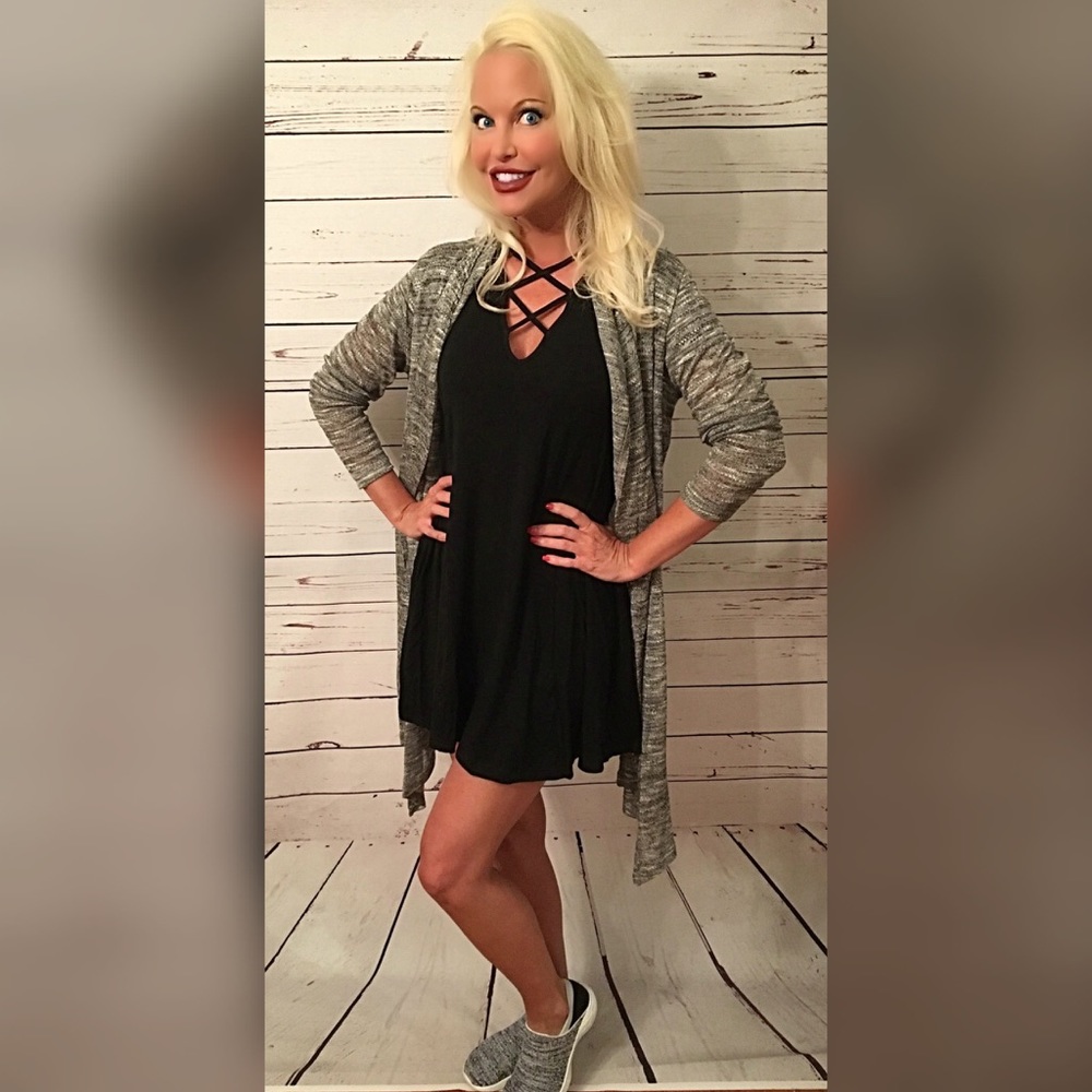 Long sleeve open front slub knit cardigan. - Picture 2 of 3