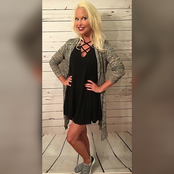 Long sleeve open front slub knit cardigan. - Picture 2 of 3