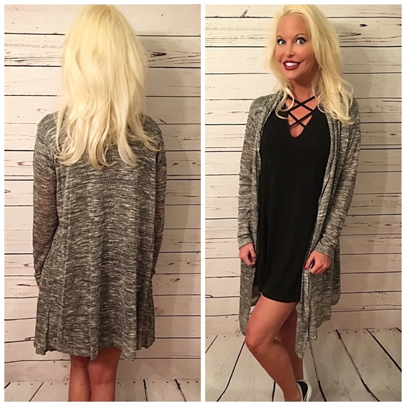 Long sleeve open front slub knit cardigan. - Picture 3 of 3