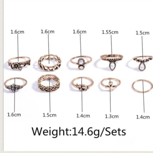 Set of 10 Vintage Gold or Silver Finger Midi Rings - Picture 2 of 4