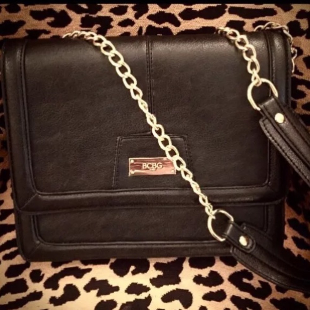 BCBG Black Crossover/ Shoulder Bag W/ Gold Straps