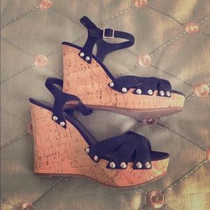 Jessica Simpson navy suede nailhead wedge