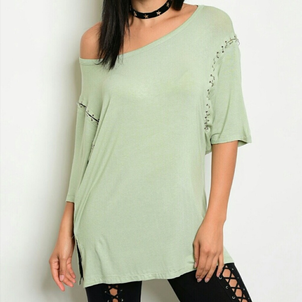 Oversized Grommet Tee - Sage - Picture 2 of 3