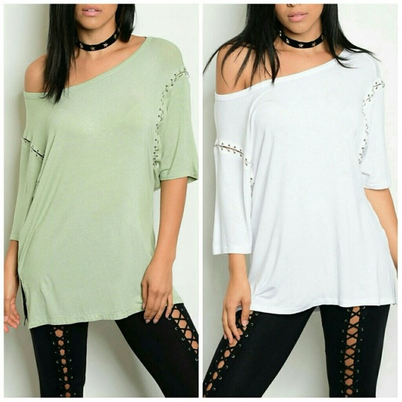 Threadzwear Tops - Oversized Grommet Tee - Sage