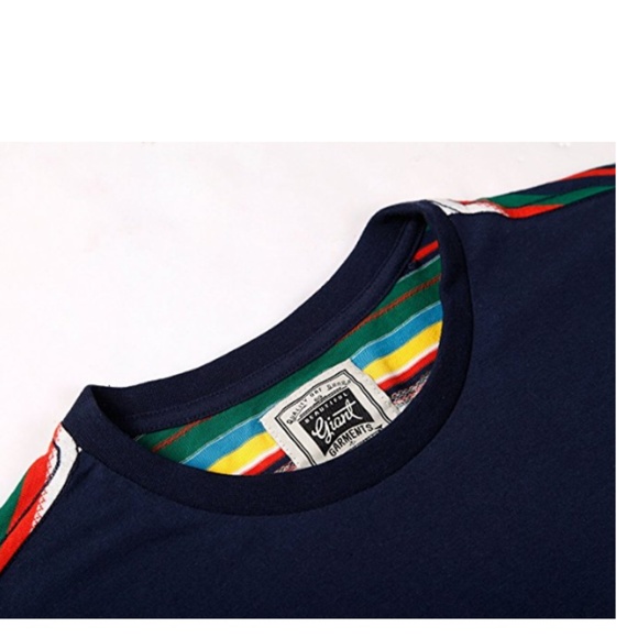 Mens Jacquard Stripe Pocket Crew Neck Tee Blue - Picture 2 of 5