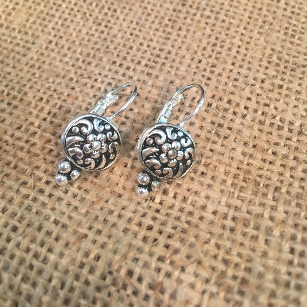 Black & silver floral embellished earrings