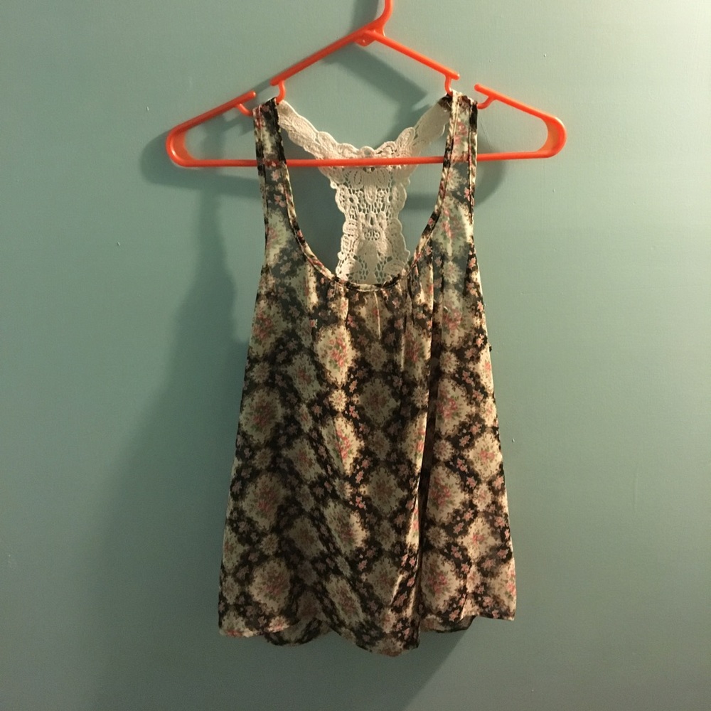 Blue Sketch Lace Tank size XS-S black floral