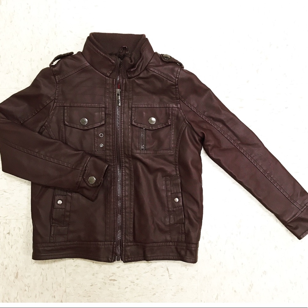 Boy's brown leather jacket with fleece lining