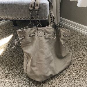 Express tote purse - tan suede