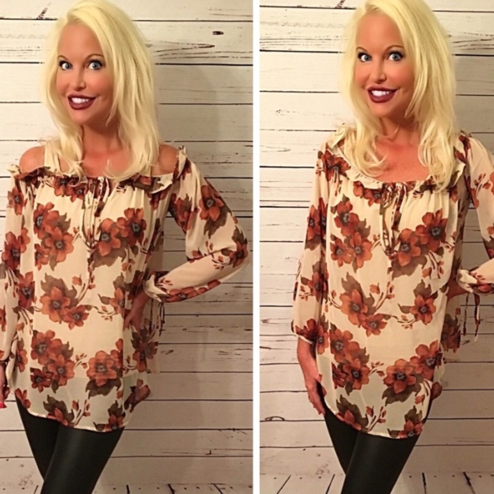 On/off shoulder floral print tunic top - Picture 1 of 3
