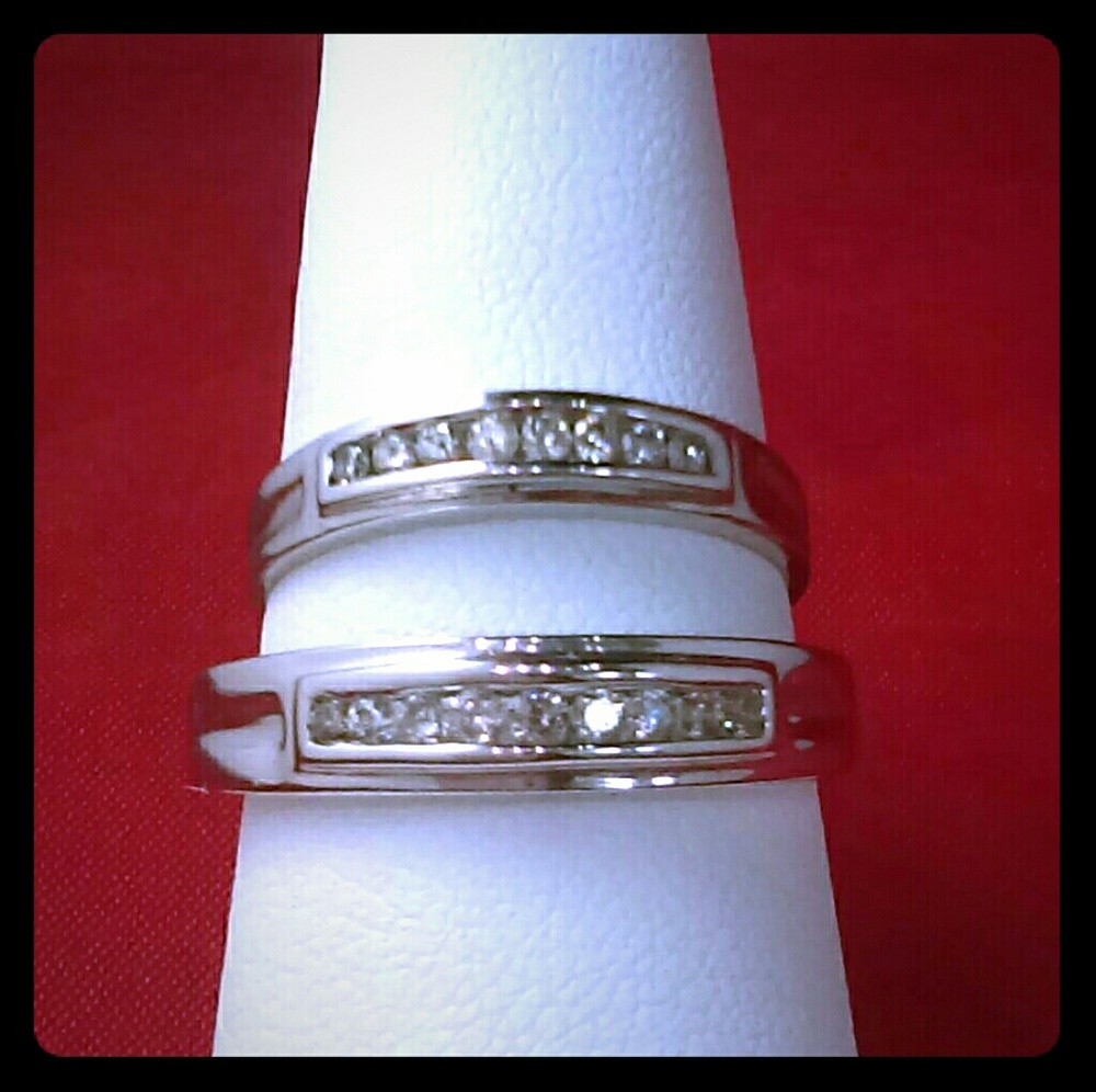 10K white gold diamond duo