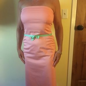 Pink Strapless dress with green bow