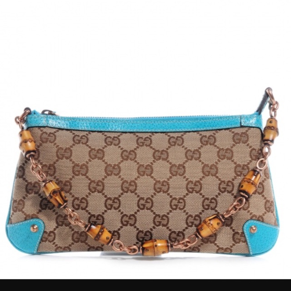 GUCCI Monogram Bamboo Turquoise Bag