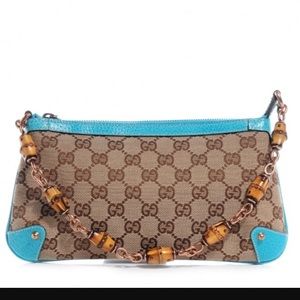 GUCCI Monogram Bamboo Turquoise Bag