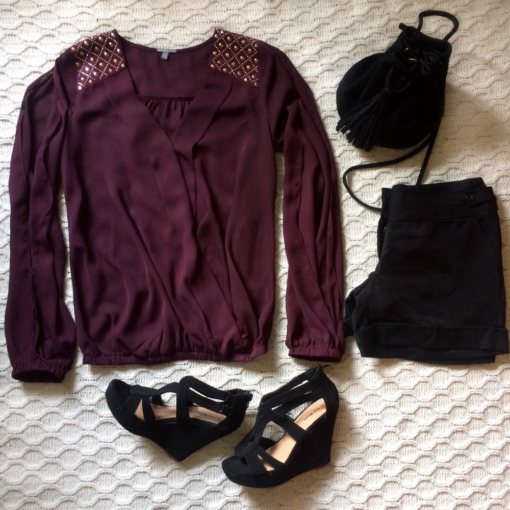 Embellished Chiffon Purple Blouse with Arm Slits