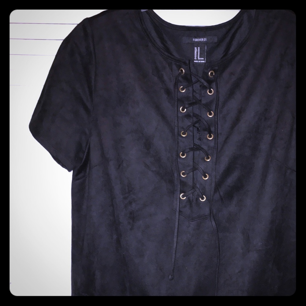 Lace-up faux suede dress