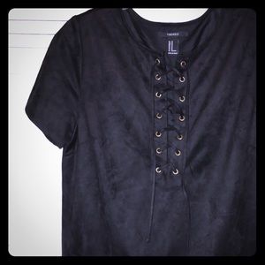 Lace-up faux suede dress