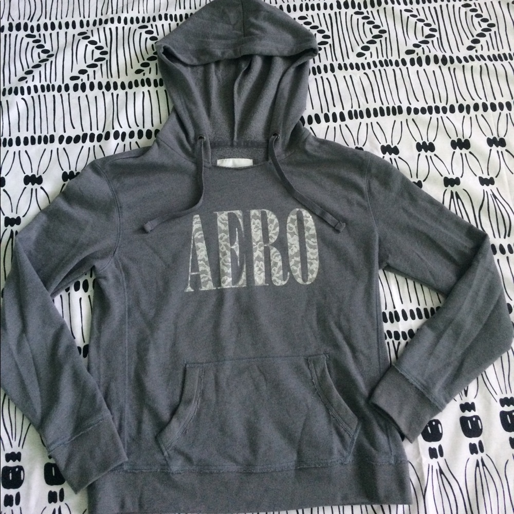 Aeropostale Gray and White Lace Logo Hoodie