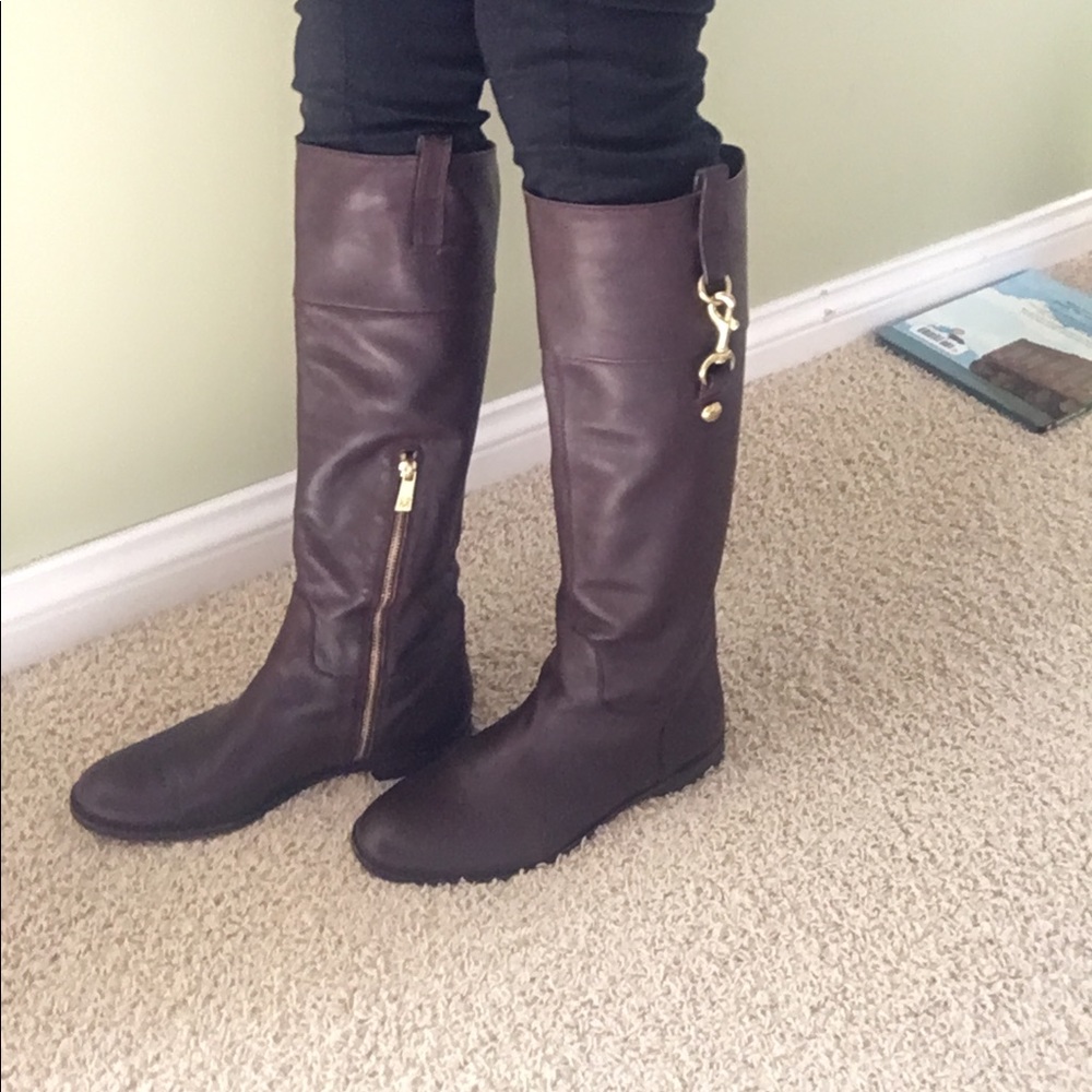 Coach dark brown tall leather riding boots