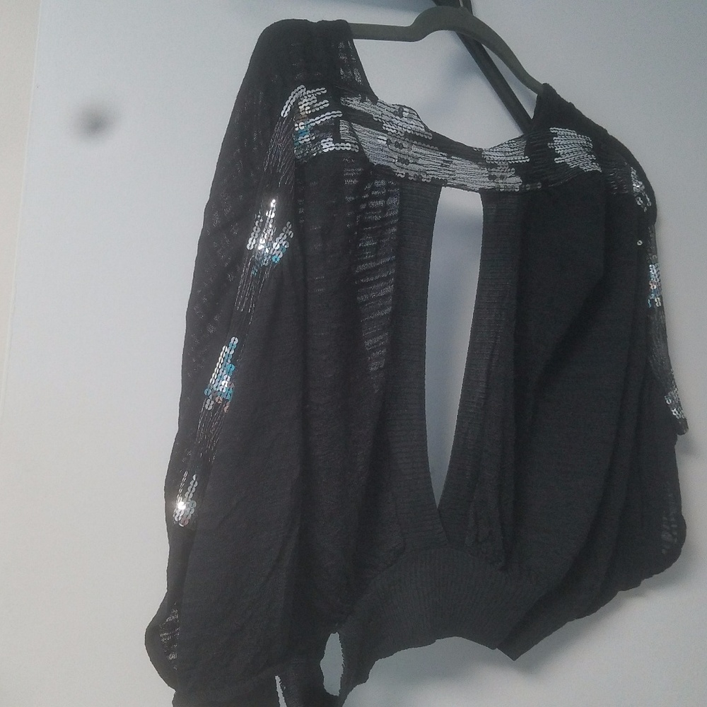 Black Cardigan Bolero with Silver sequin stripe