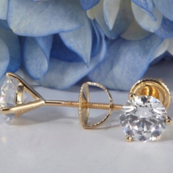 🌟2Ct  Diamond Martini 14K Gold Studs - Picture 3 of 4