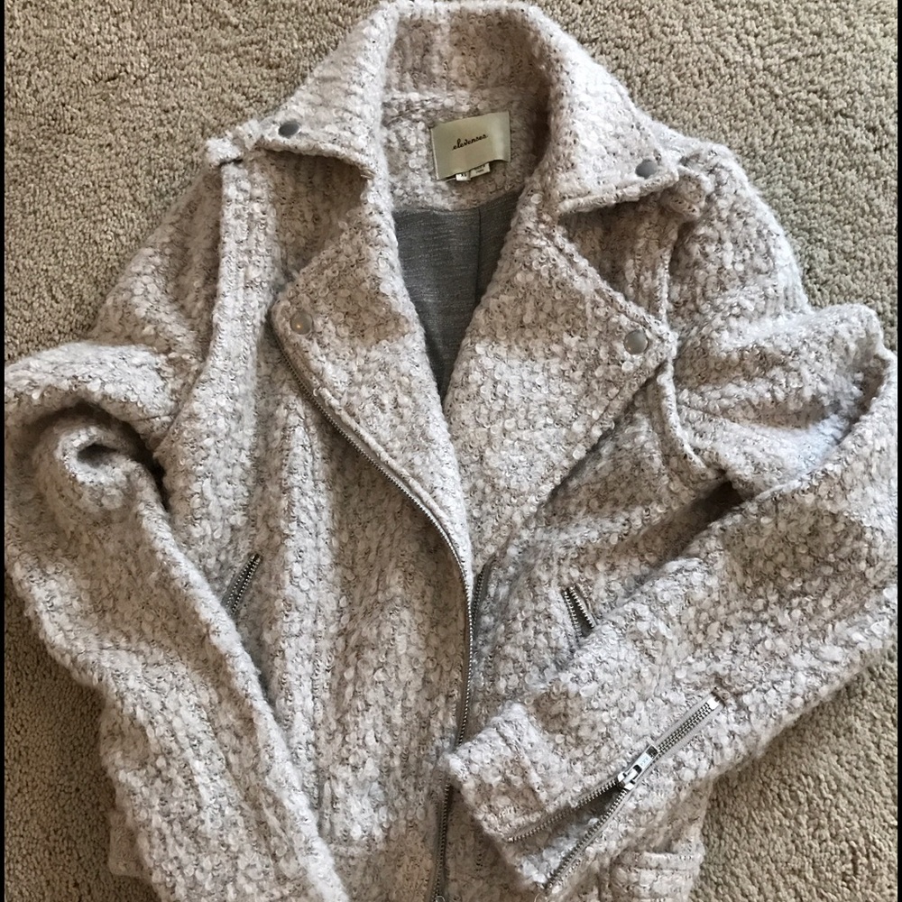 Blush/beige fleece anthropologie biker jacket